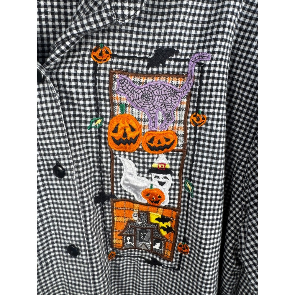 VTG Casey & Max Halloween Button Up Shirt Women Large Gingham Embroidered Spooky - Picture 4 of 9